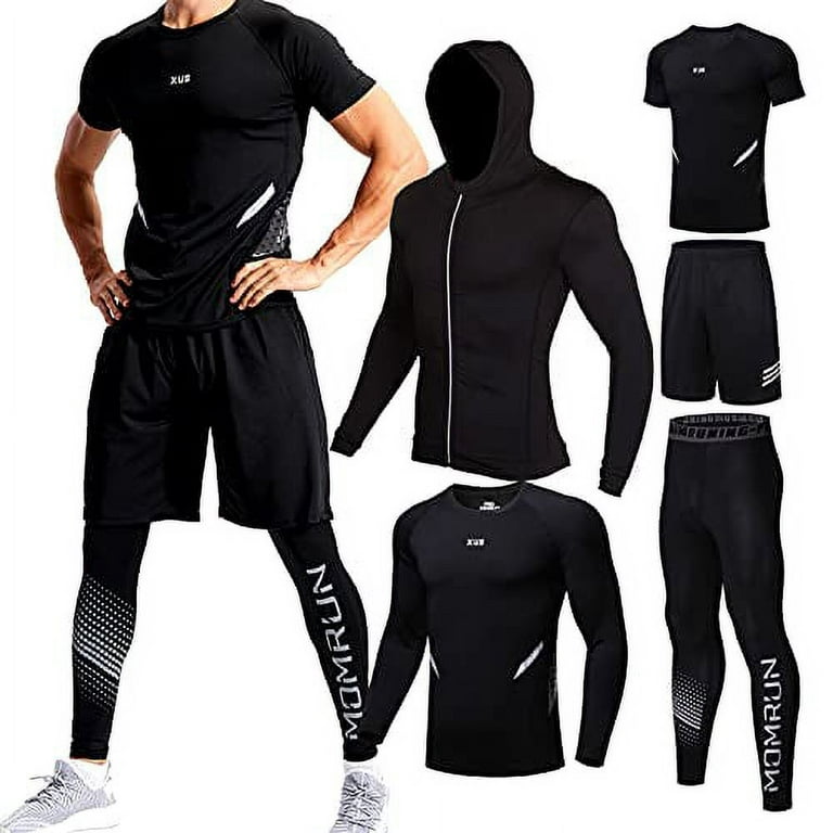 Men Workout Clothes Outfit Fitness Apparel Gym Outdoor Running Compression  Pants Shirt Top Long Sleeve Jacket 4PCS or 5pcs