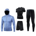 thumbnail image 1 of Men Workout Clothes Outfit Fitness Hoodie Jacket Outdoor Running Compression Long Pants Tee Shirts Shorts 4-Piece Set, 1 of 2