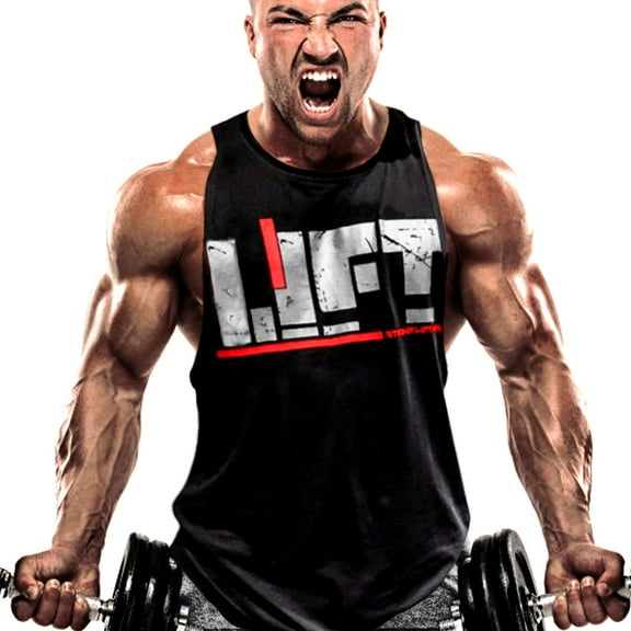 Men Workout Gym Tank Top Fitness Bodybuilding Stringer Muscle Cut Sleeveless T Shirt Casual Summer Beach Pullover Tee (Black, X-Large)