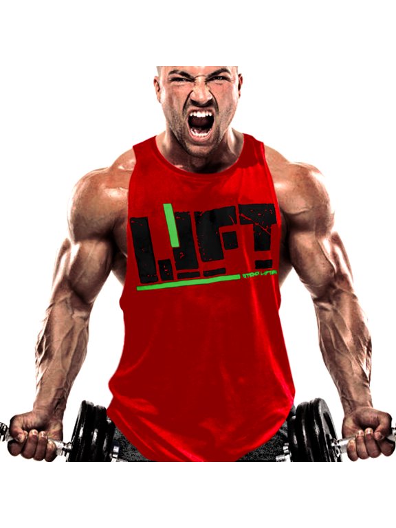 Men Workout Gym Tank Top Fitness Bodybuilding Stringer Muscle Cut Sleeveless T Shirt Casual Summer Beach Pullover Tee (Red, Medium)