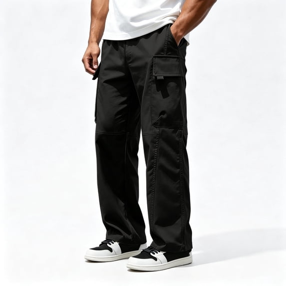 Men Workout Straight Cargo Sport Pants, Elastic Waist 4 Pocket Lightweight Outdoor Pants S-XL