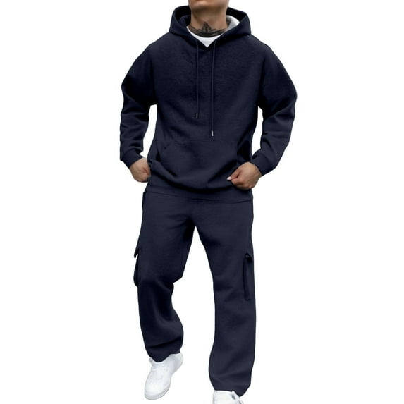 Men Workout Sweatsuits Sets, Mens Tracksuit 2 Piece Hoodie Sweatsuit Lounge Outfits Cropped Sweatshirt and Sweatpants