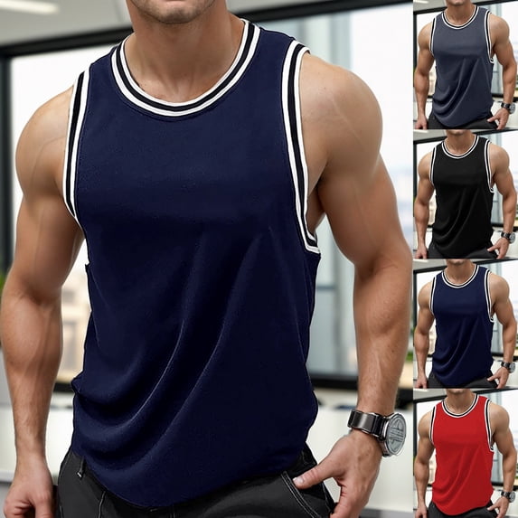 Men Workout Tank Tops Quick Dry Lightweight Sleeveless Tee Shirts Athletic Gym Muscle Tops Navy L