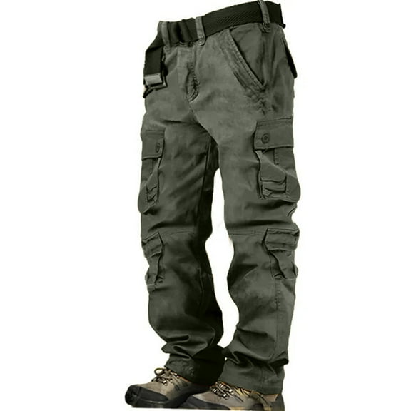Men Workwear Cargo Pants Multi Pocket Loose Fit Trousers with Belt Loops and Reinforced Knees for Outdoor Activities