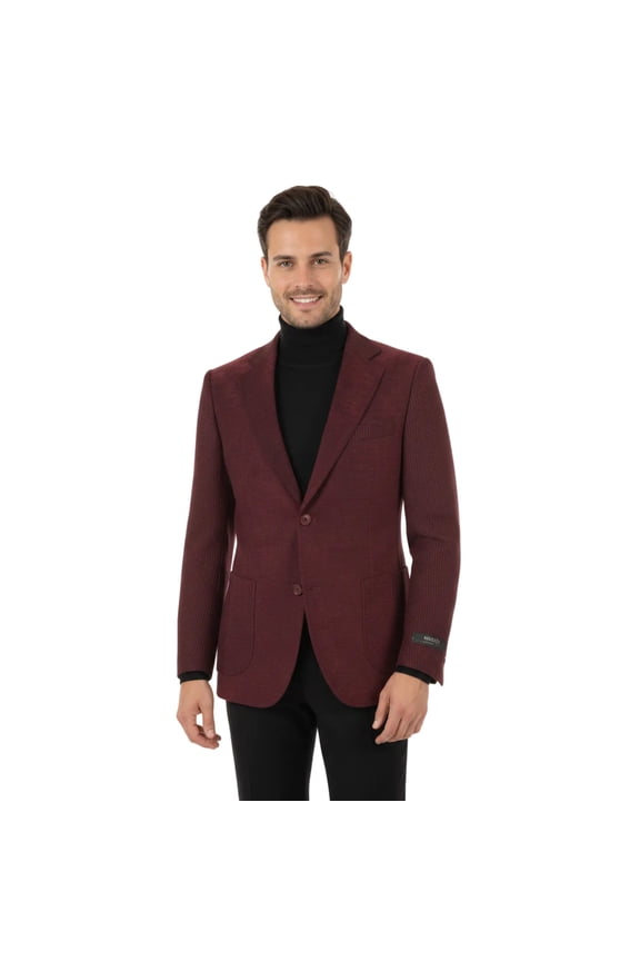 Men ZACCHI Velour Velveteen Hounds tooth Blazer Sport Coat DUANE 74526 Burgundy