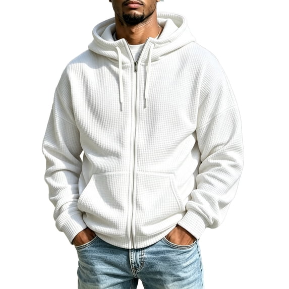 Men Zip Up Hoodie Knit Sweatshirt Lightweight Full Zip Jacket Casual Long Sleeve Outerwear With Pockets Big Mens Hoodies Hooded Pullover Soft Hoodie for Men