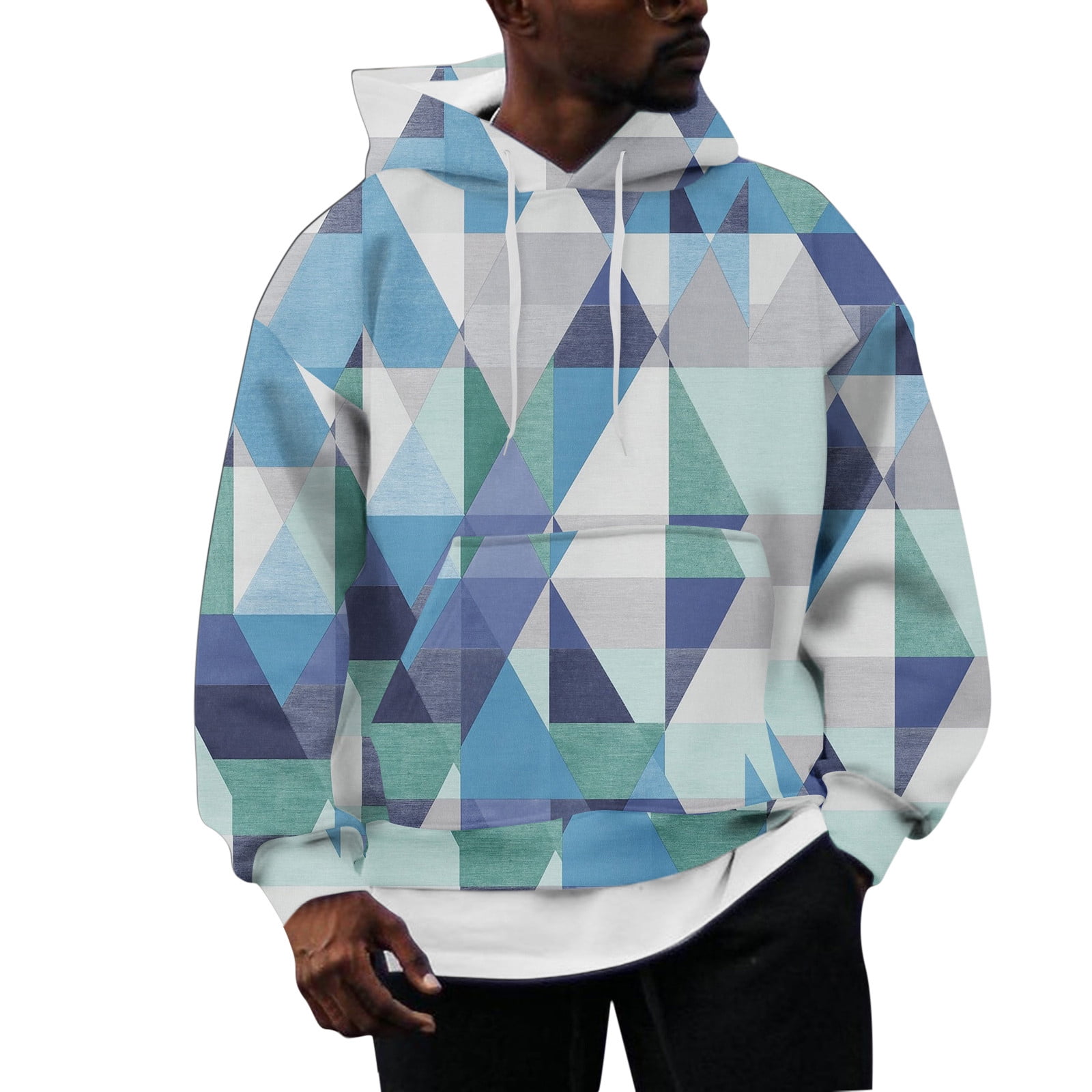 Men Zip up Hoodie Male Casual Geometric Multicolor Print Hoodies