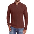 thumbnail image 1 of JWD Men Zip Mock Neck Ribbed Long Sleeve Shirts Stretch Fitted Knit Pullover Brown 2XL, 1 of 7