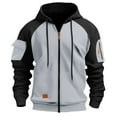 thumbnail image 1 of Men Zip Up Hoodie Long Sleeve Casual Color Blocking Drawstring Pocket Hooded Sweatshirt Arm Zipper Pocket Jacket, 1 of 5