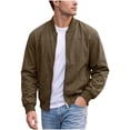 thumbnail image 1 of Men Zip Up Stand Up Collar Jacket Ribbed Collar Cuffs, Side Pockets Causal Fashion Stylish Windbreaker Light Jacket Brown 3XL, 1 of 9