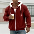 thumbnail image 1 of Men Zip-Up Thermal Fuzzy Fleece Jackets Casual Warm Drawstring Hooded Winter Coats Outwear with Pockets New Plus Size Jackets for Men Wine XXL, 1 of 6