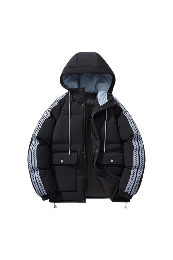 Men and Big Man's Waem Down Jackets Color Block Long Sleeve Jacket Thermal Hooded Winter Coat for Daily Wear Black L