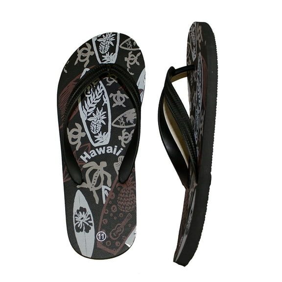 Men and Teen Hawaii Traditions Footwear Beach Slipper Sandals Flip Flops Sea Turtle, Pineapple and Surfboard, Men Size 10