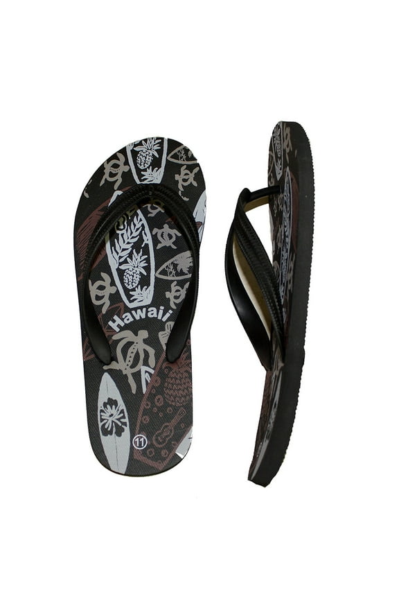 Men and Teen Hawaii Traditions Footwear Beach Slipper Sandals Flip Flops Sea Turtle, Pineapple and Surfboard, Men Size 10