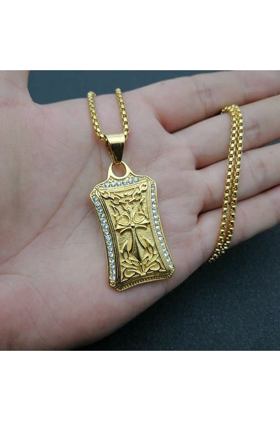 Men and Women New Retro Personality Creative Design Jesus Cross Amulet Pendant Rock Casual Gift Catholic Christian 14K Yellow Gold Necklace