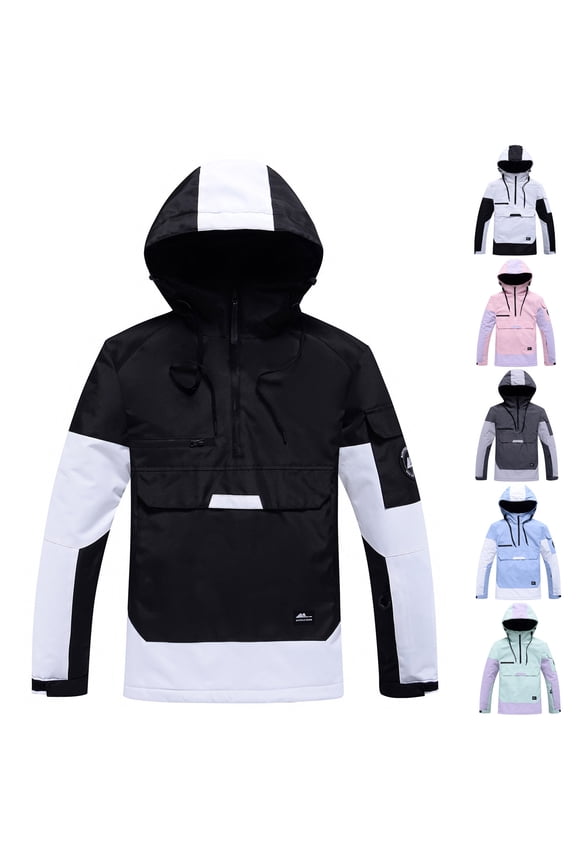 Men and Women Snow Suit with Color Contrast Warm Couple Ski Hooded Coat Windbreak Waterproof Snow Jacket Winter Snowwear