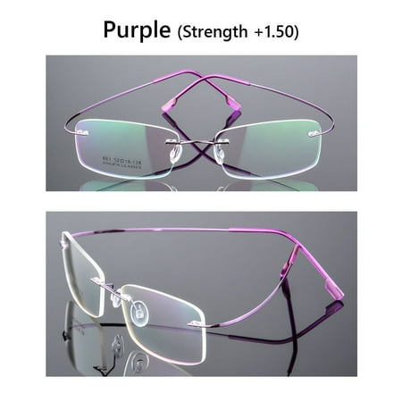 Men and Women Vision Care Ultralight Eyewear Presbyopic Eyeglasses Rimless Memory Titanium Reading Glasses PURPLE STRENGTH 1.50