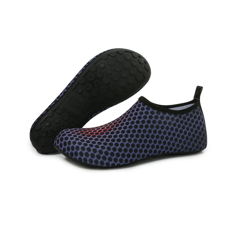 Men and Women a Slip On Barefoot Quick-Dry Beach Aqua Yoga Water Shoes  (Black Dots/Purple, 7.5-8.5 Women/6.5-7.5 Men)