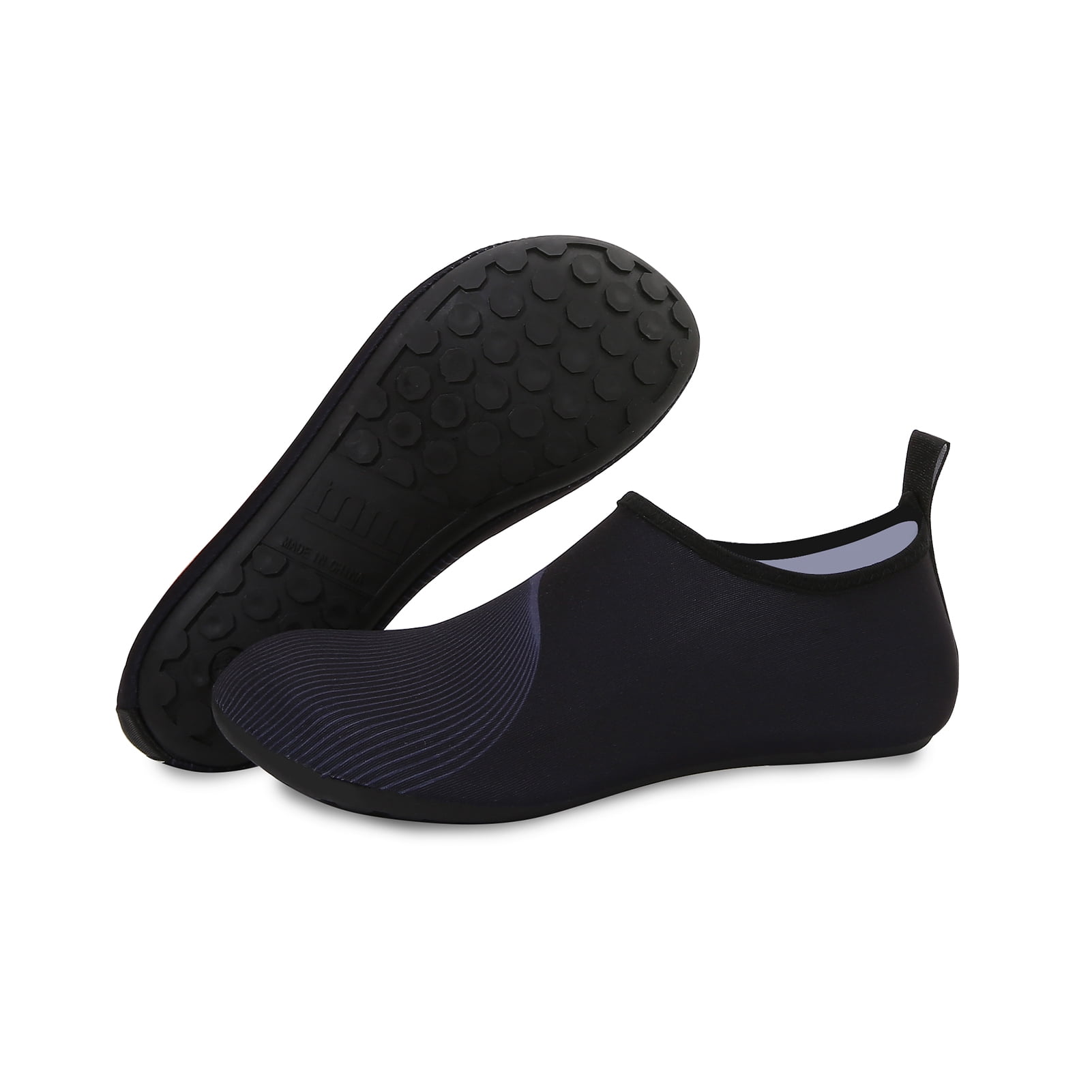 Men and Women a Slip On Barefoot Quick-Dry Beach Aqua Yoga Water Shoes (Curved Line/Black, 4-5 Women)