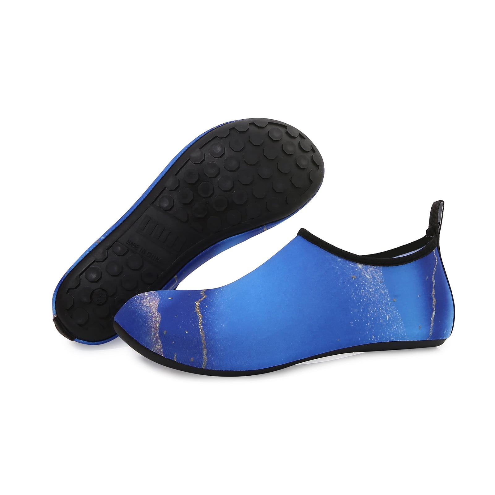 Men and Women a Slip On Barefoot Quick-Dry Beach Aqua Yoga Water Shoes (Glitter/Blue Gold, 4-5 Women)