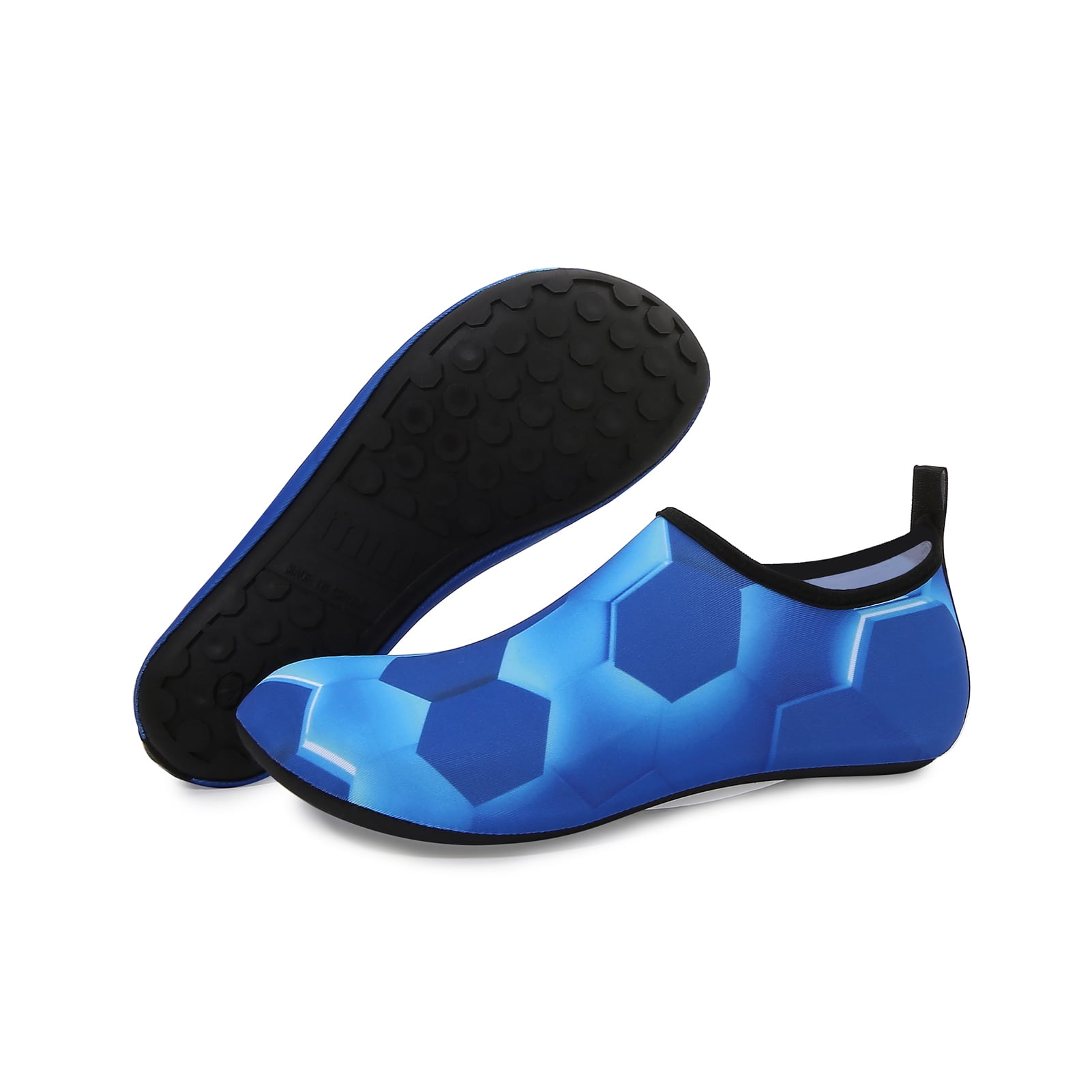 Men and Women a Slip On Barefoot Quick-Dry Beach Aqua Yoga Water Shoes (Hexagon/Blue, 4-5 Women)