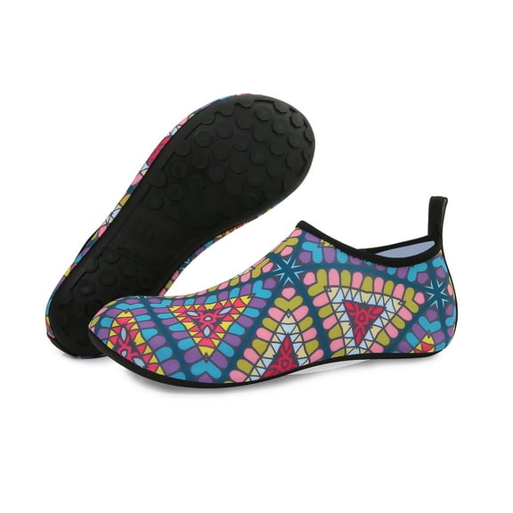 Men and Women a Slip On Barefoot Quick-Dry Beach Aqua Yoga Water Shoes (Indian Triangle/multicolor, 4-5 Women)
