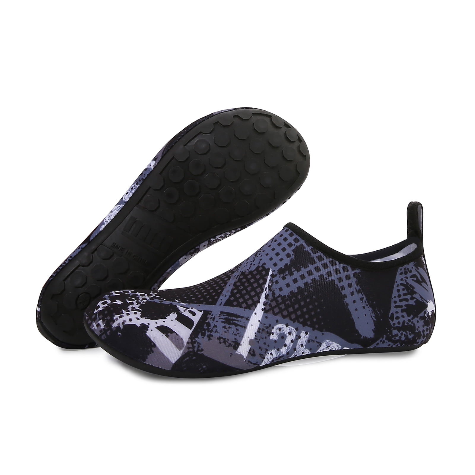 Men and Women a Slip On Barefoot Quick-Dry Beach Aqua Yoga Water Shoes (Monochrome Square/Black, 13-14 Women/10.5-11 Men)