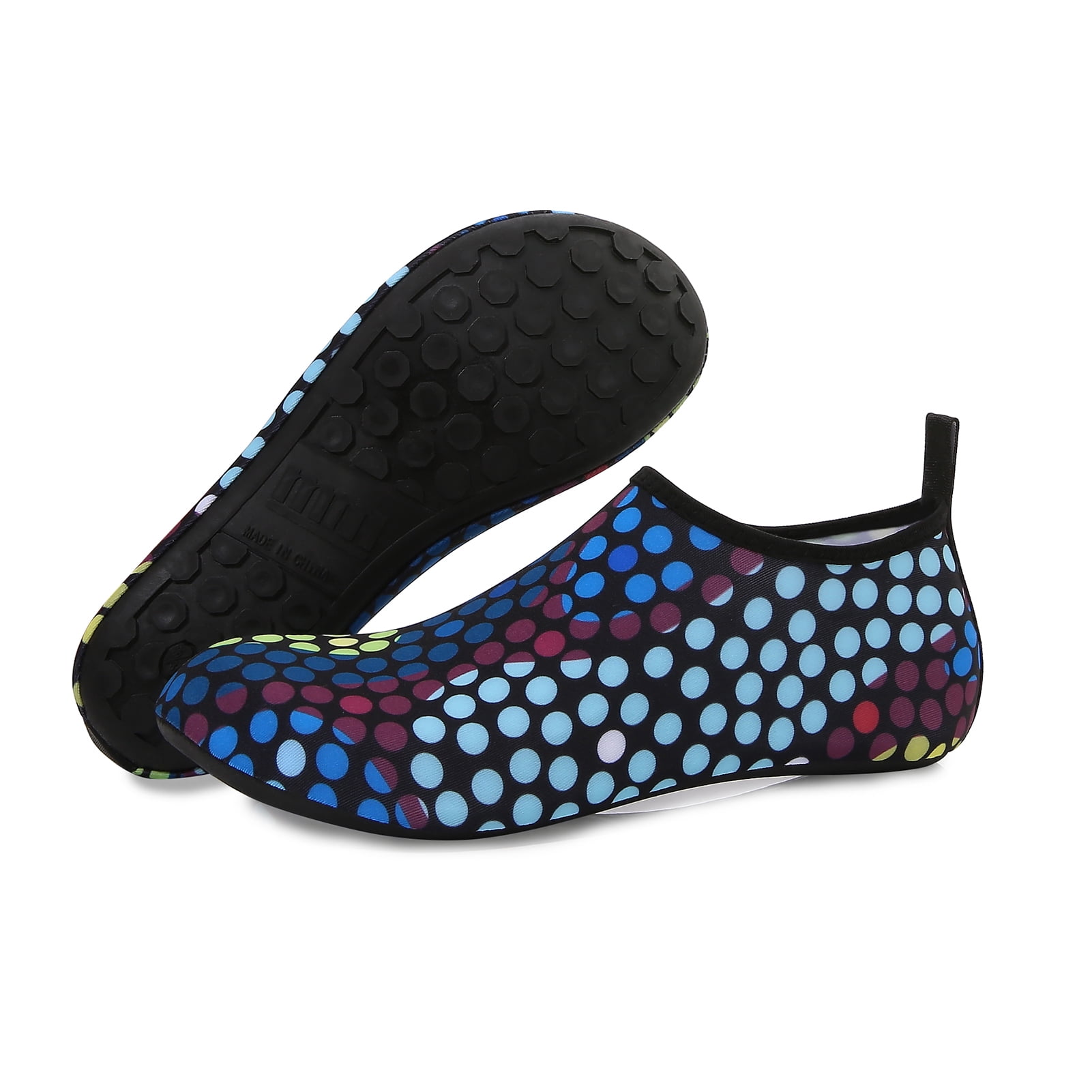 Men and Women a Slip On Barefoot Quick-Dry Beach Aqua Yoga Water Shoes (Multi Dot/Black, 5.5-6.5 Women/5-5.5 Men)