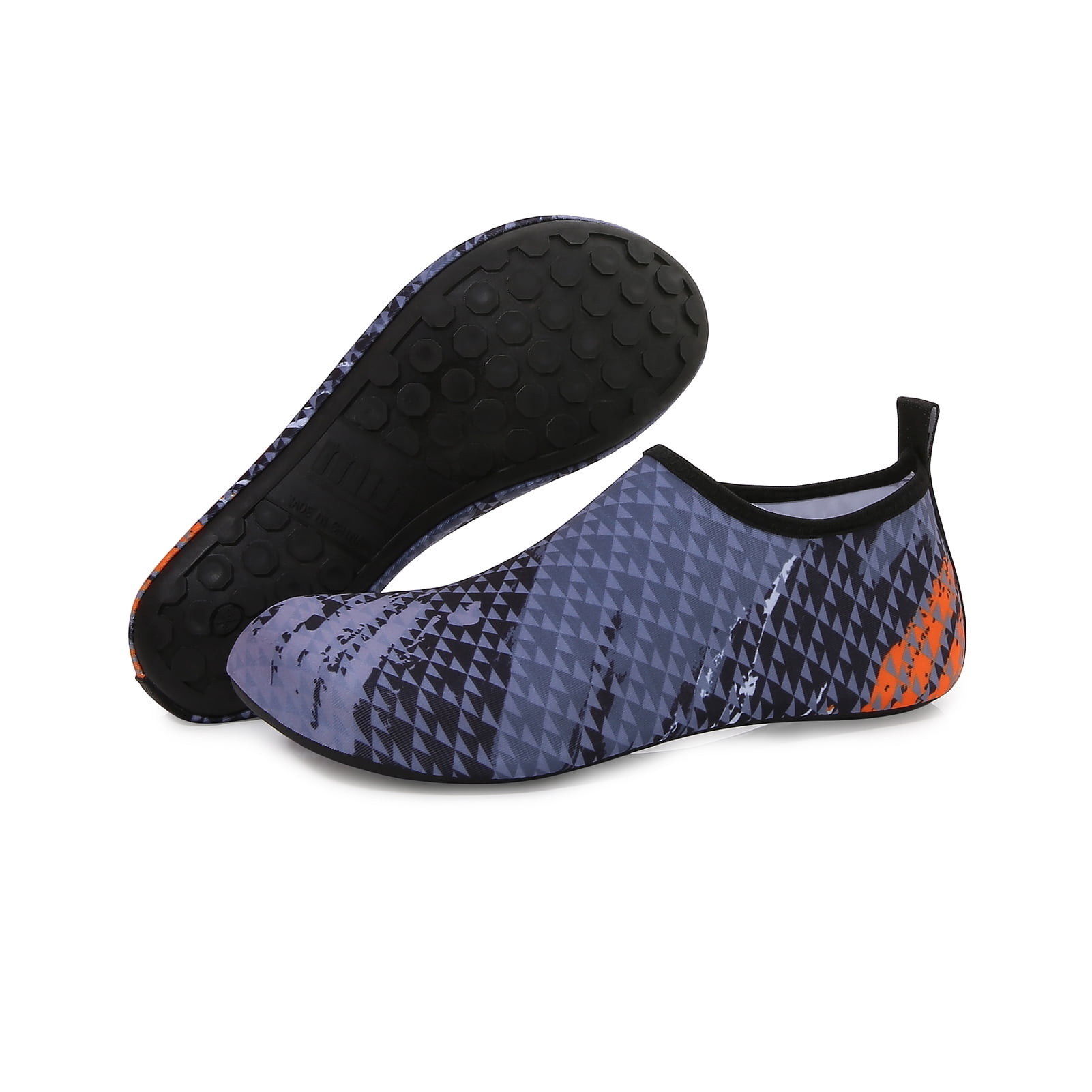 Men and Women a Slip On Barefoot Quick-Dry Beach Aqua Yoga Water Shoes (Triangle/Grey, 4-5 Women)