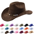 thumbnail image 1 of Men and Women's Classic Western Rolled-up Vegan Suede Decent Adjustable Drawstring Cowboy Cowgirl Hat Halloween Accessory, 1 of 4