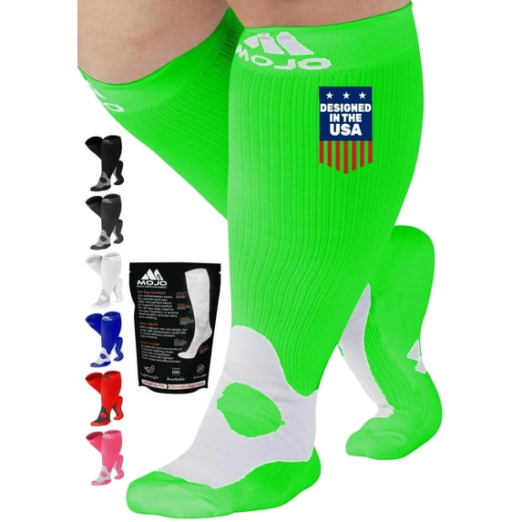 Men & Women Compression Knee High 20-30mmHg for Arthritis - Neon Green, Large