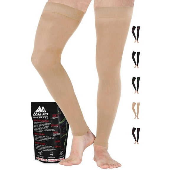 Men and Womens Footless Compression Thigh High 20-30mmHg for Travel - Beige, XL