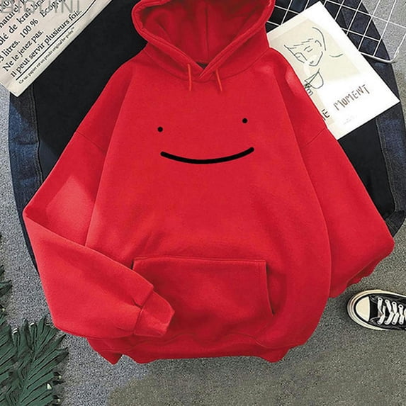 Men and women smiling face sports hoodie autumn and winter casual dream hooded pullover Harajuku super David coat-Red-L