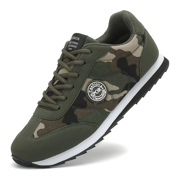 Men's Camo Sneakers Compatible for Hiking, Running & Outdoor - - Low-Top Shoes with /Fabric Upper, TPR Sole, Camouflage & Green - Stability for Rough Terrain, Casual Wear (Ideal for , Gym, Daily