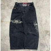 HUANGMENGSM Men clothing JNCO Baggy Jeans Y2K Hip Hop Embroidered high quality jeans vintage streetwear Goth men women Casual wide leg jeans