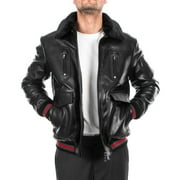 Men genuine lambskin Bomber leather jacket removable hood comfortable fit collar