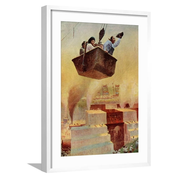 Art.com Men in Cement Bucket Helping Build the Panama Canal Giclee Print, White Frame Wall Art, 21" x 29"