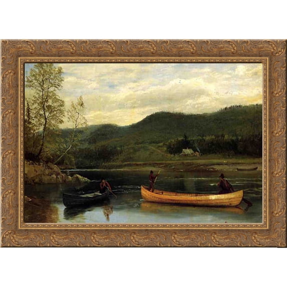 Men in Two Canoes 24x19 Gold Ornate Wood Framed Canvas Art by Bierstadt, Albert