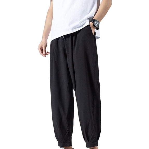 Men joggers pants Casual sweatpants Solid Baggy Trousers Ice Silk Harem Pants