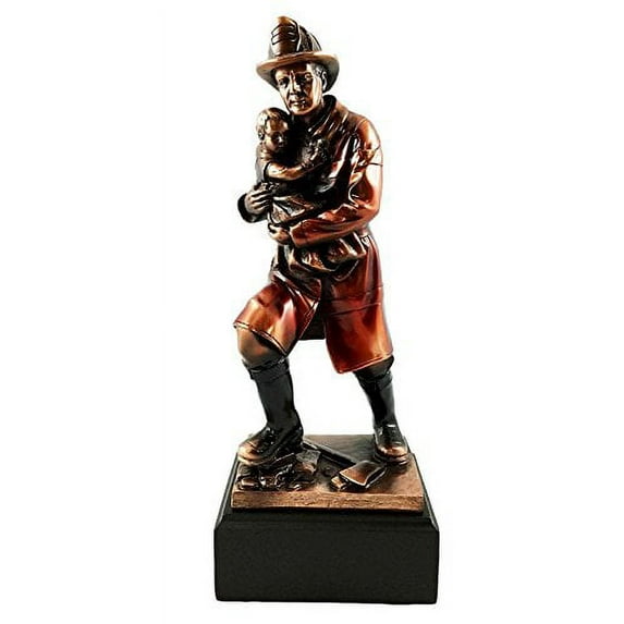 Men of Duty 911 Fireman Fire Fighter Saving Child Bronze Electroplated Figurine With Base