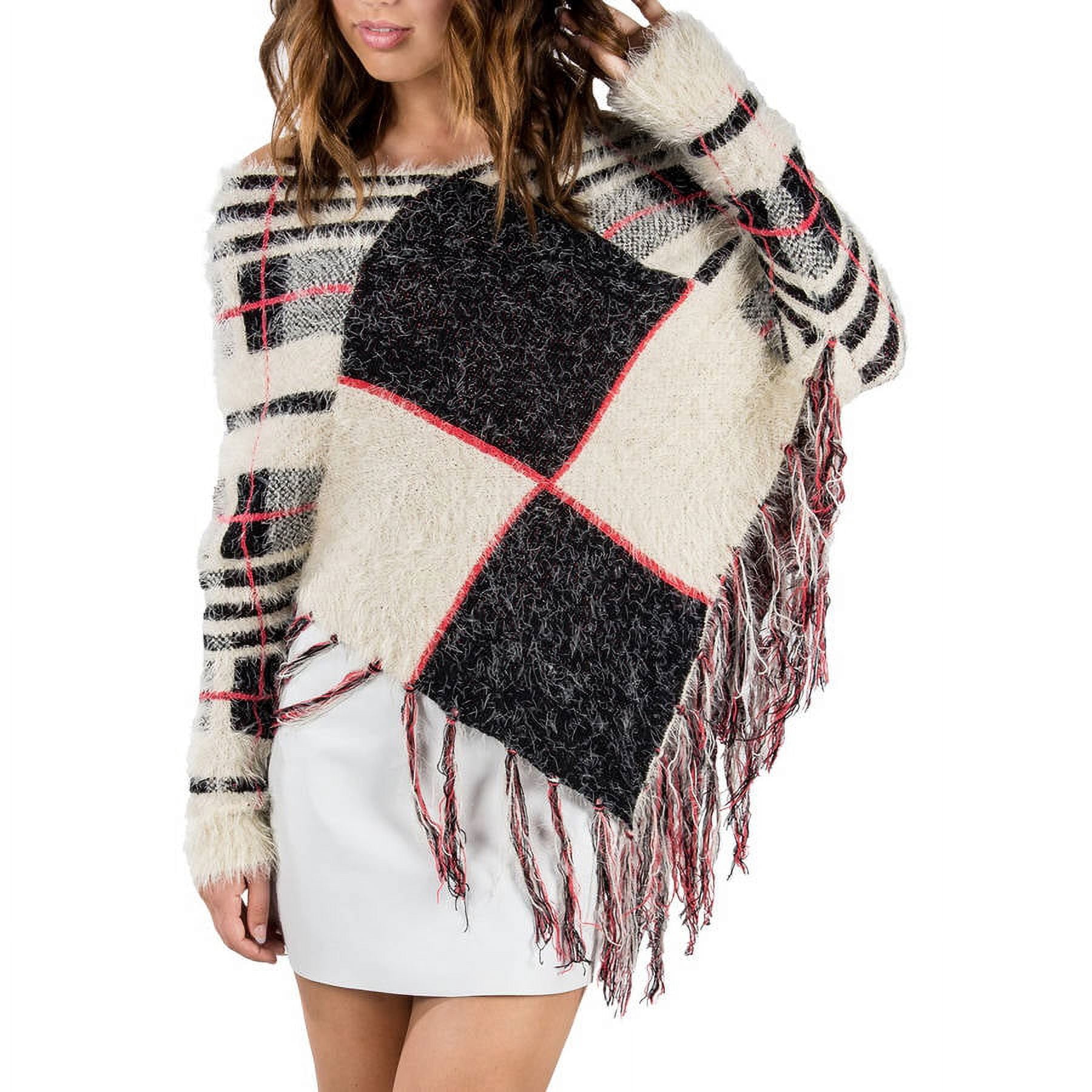 Men or Women's Modern Blend Knit Checker Poncho