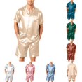 thumbnail image 1 of Men pajama sets Casual Short Sleeve Button Down Shirt Top & Shorts Sleepwear Loungewear Shorts Suit Pyjamas Beige M, 1 of 7
