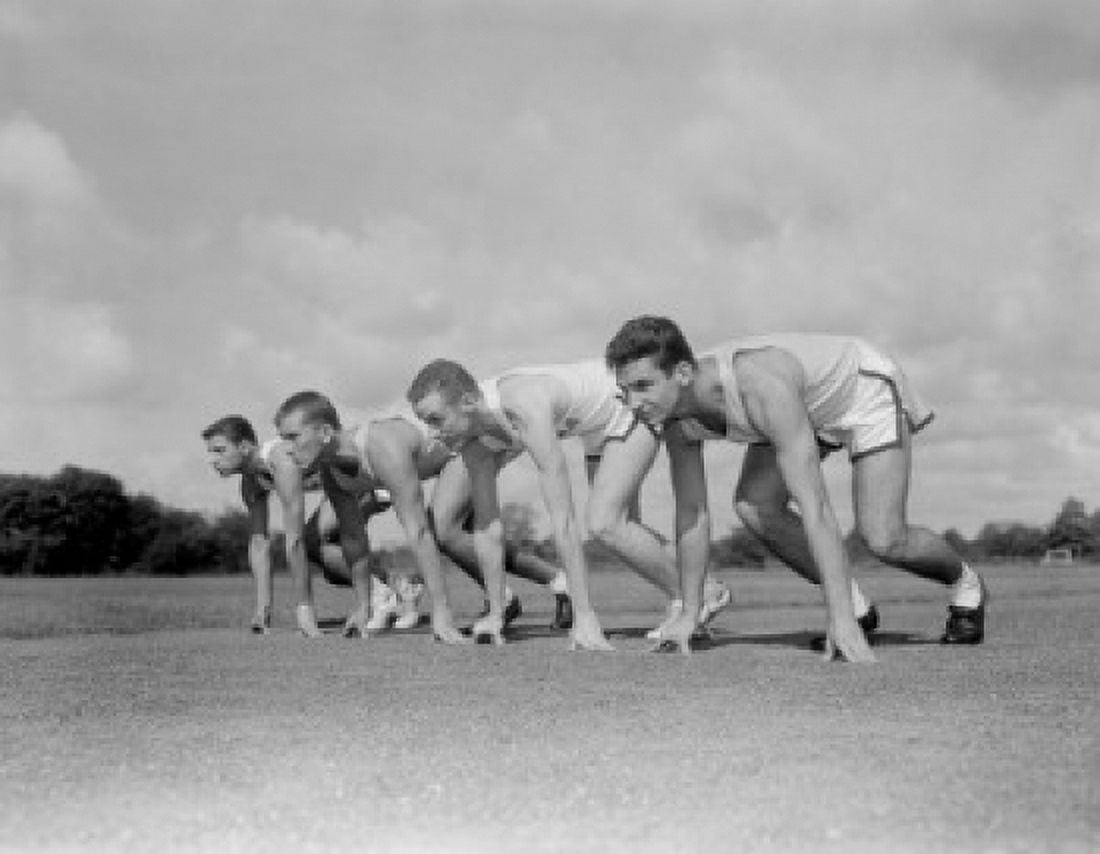 Men preparing to run Canvas Art - (24 x 36)