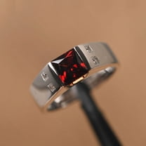 Men princess cut Garnet Gemstone Ring 925 Sterling Silver Engagement Men's Ring