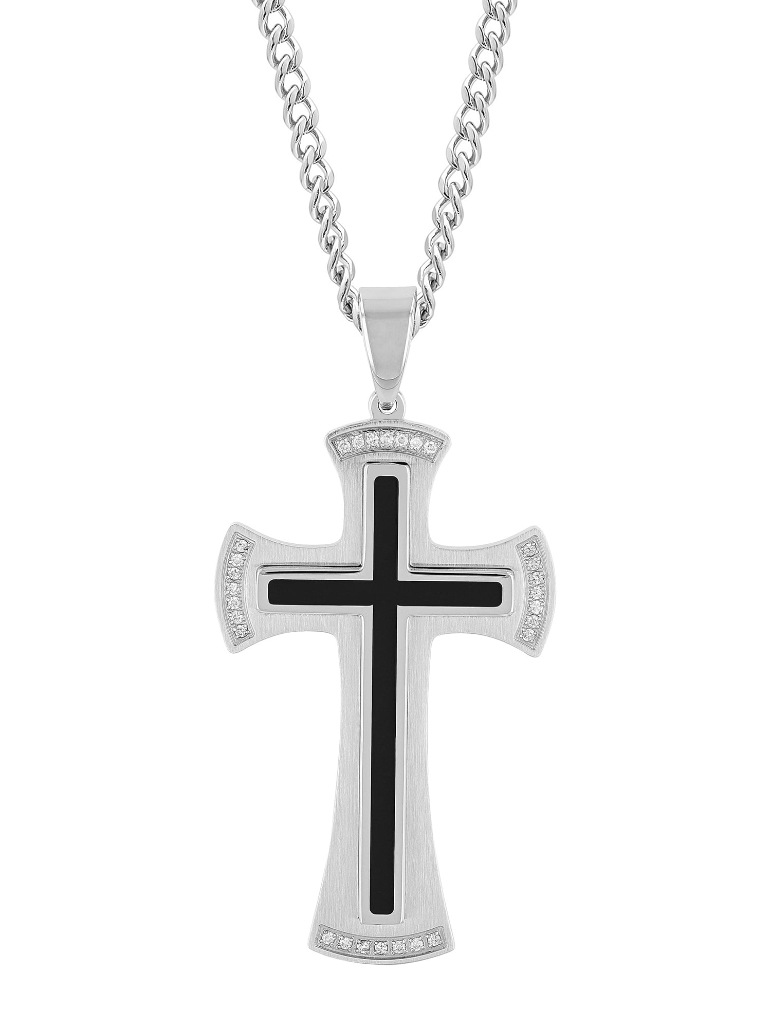 0.12 Carat Diamond Cross Pendant In 18K Gold - Ladies Pendant With 18" Silver Chain Included