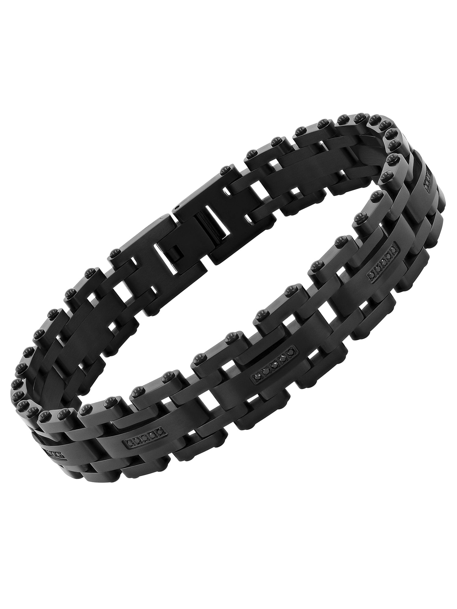 Men's 0.15 ctw Black Diamond Black Finish Steel Link Bracelet