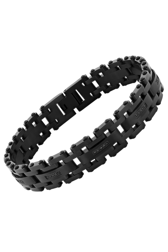 Men's 0.15 ctw Black Diamond Black Finish Steel Link Bracelet