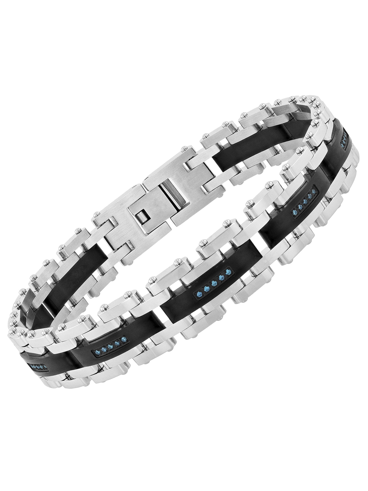 Men's 0.15 ctw Blue Diamond Two-tone Steel Link Bracelet
