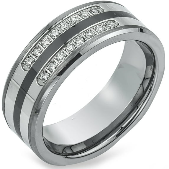 Men's 0.20 Carat T.W. Diamond Tungsten, Ceramic and Stainless Steel Wedding Band (HI-I2)
