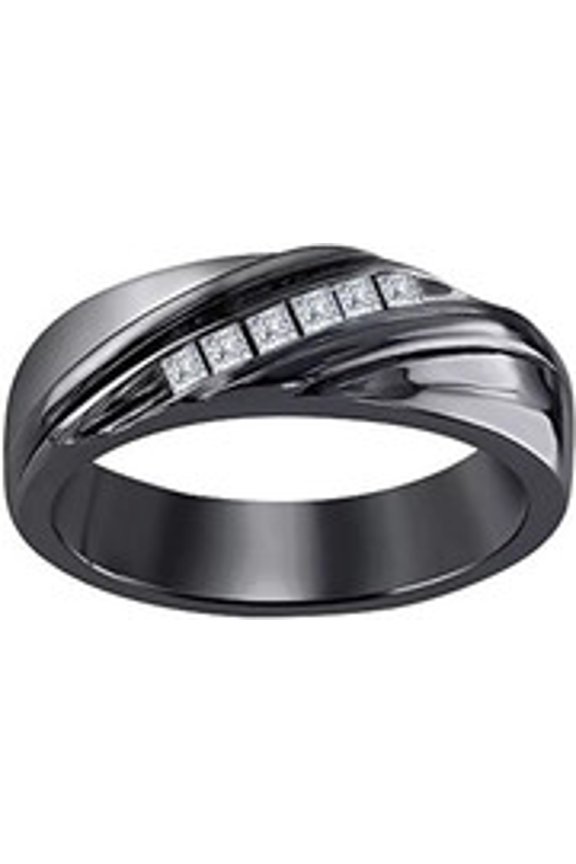 Men's 0.25 Cts Princess Cut White CZ Diamond Channel Set Wedding Band 14K Black Rhodium Plated 925 Silver